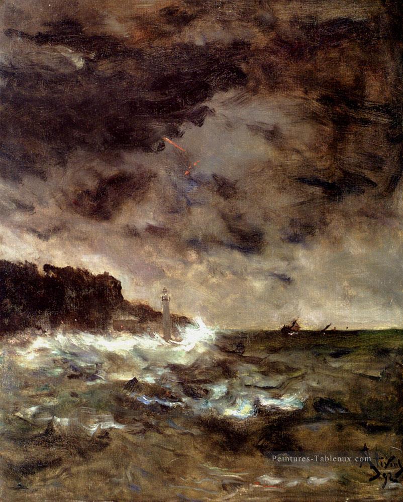Une nuit orageuse paysage marin Alfred Stevens Peintures à l'huile